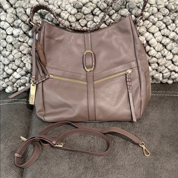 LODIS Texas Leather Convertible Priscilla Tote Bark - Picture 2 of 10